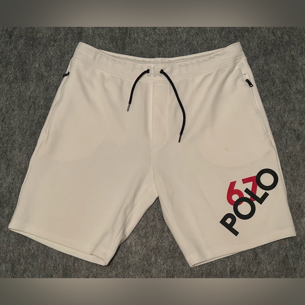 Men’s Polo Ralph Lauren Performance 67 White/ Red/ Black Sweat Shorts - XL